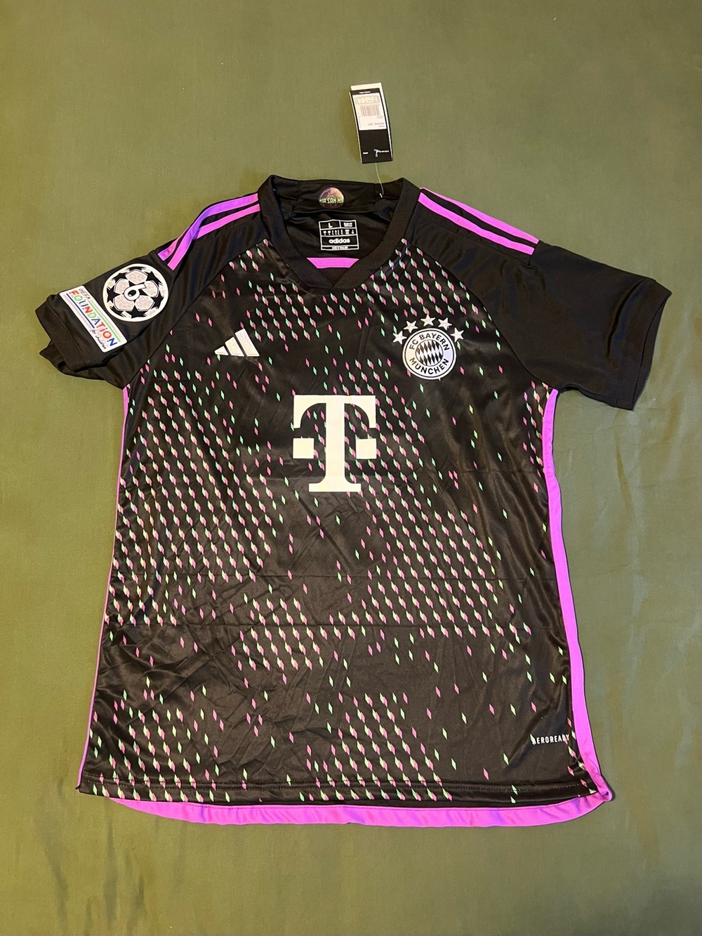 Adidas Bayern Munich Jamal Musiala #42 Black Soccer Jersey with Pink Trim